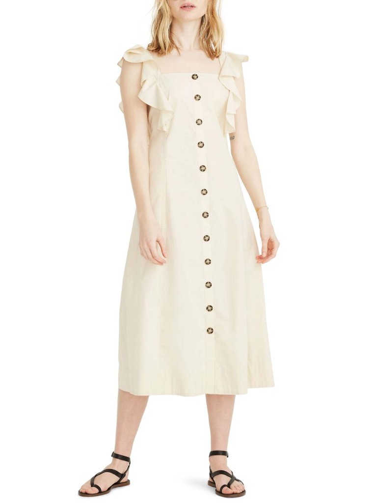 Madewell Princess Seamed Cotton Midi Dress Ivory 6